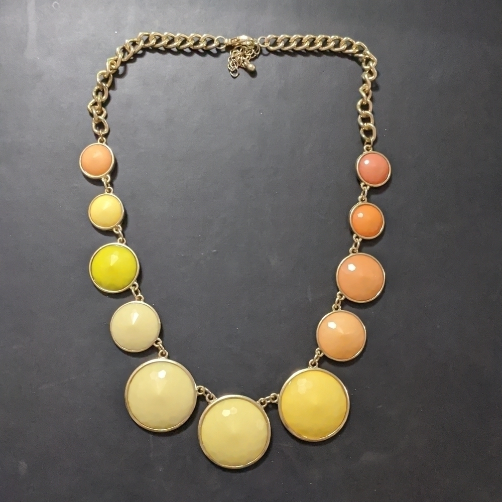 Gold Tone Yellow Peach Bubble Round Statement Necklace